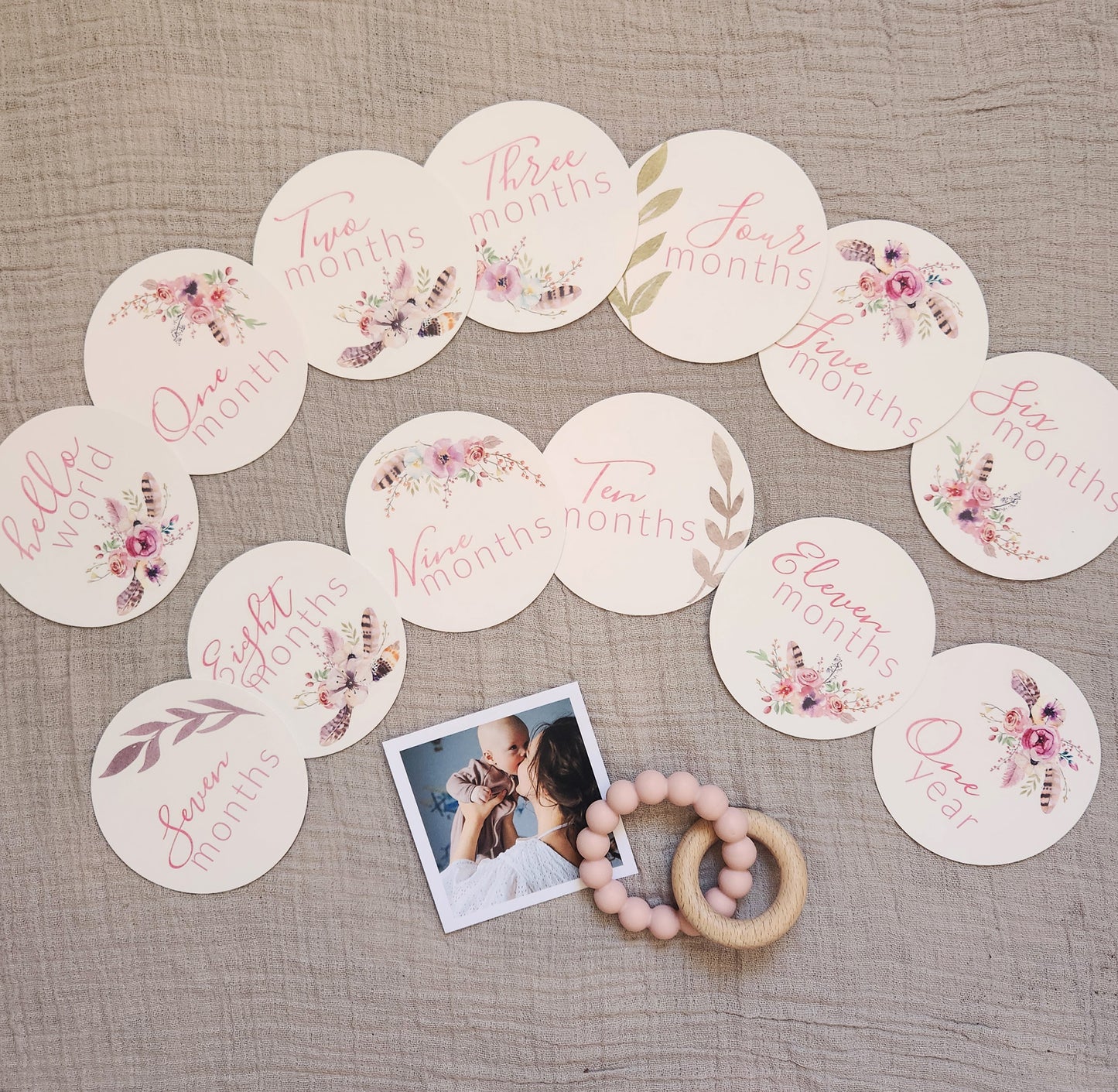 Boho Floral Round Milestone Cards
