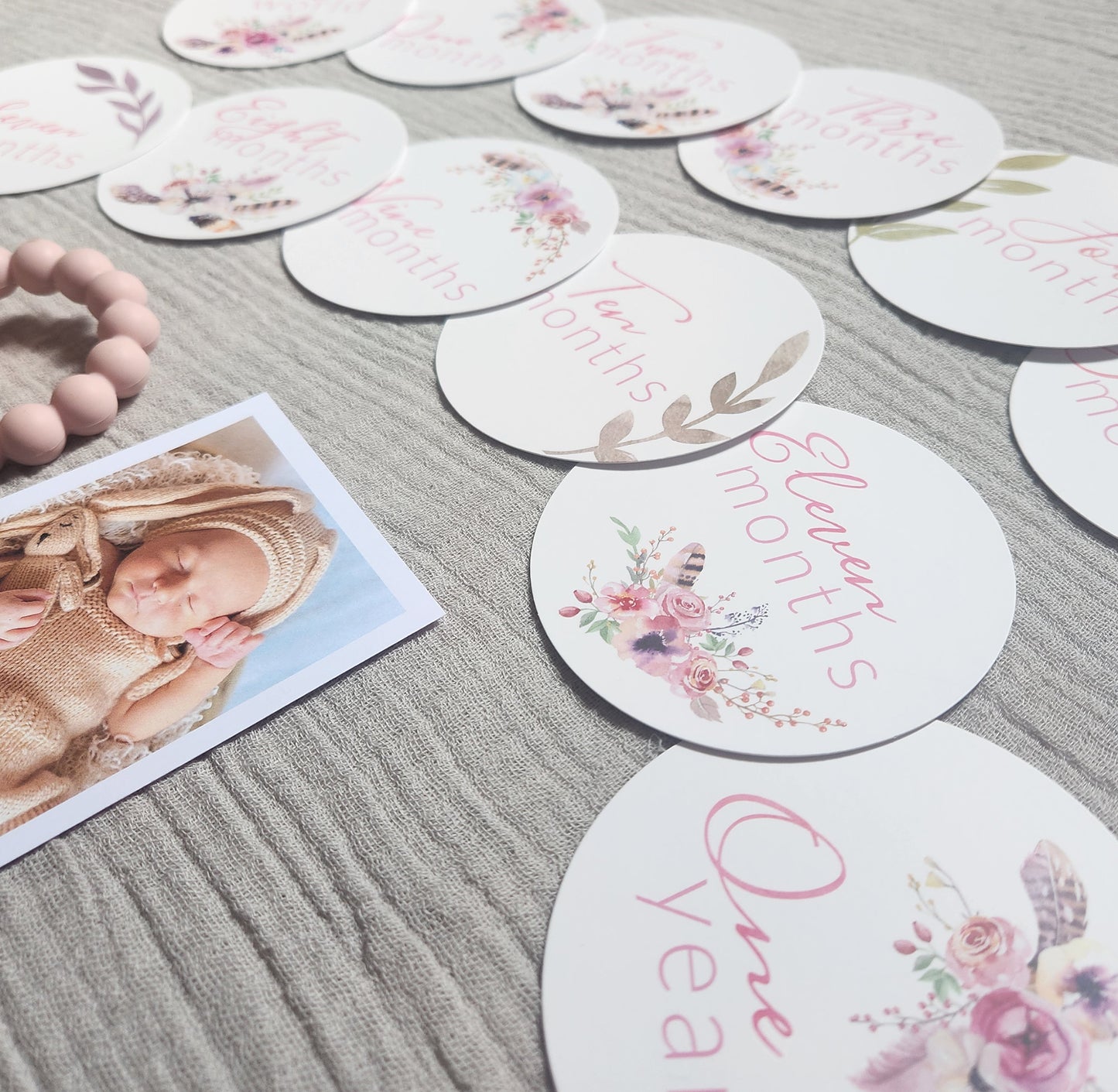 Boho Floral Round Milestone Cards