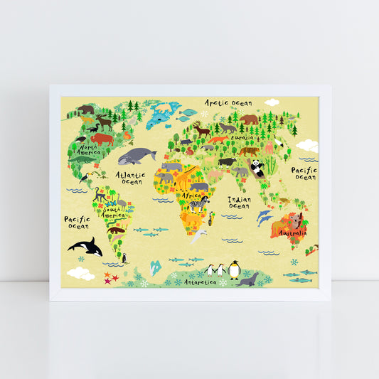 Animal World Map - Wall Art Print