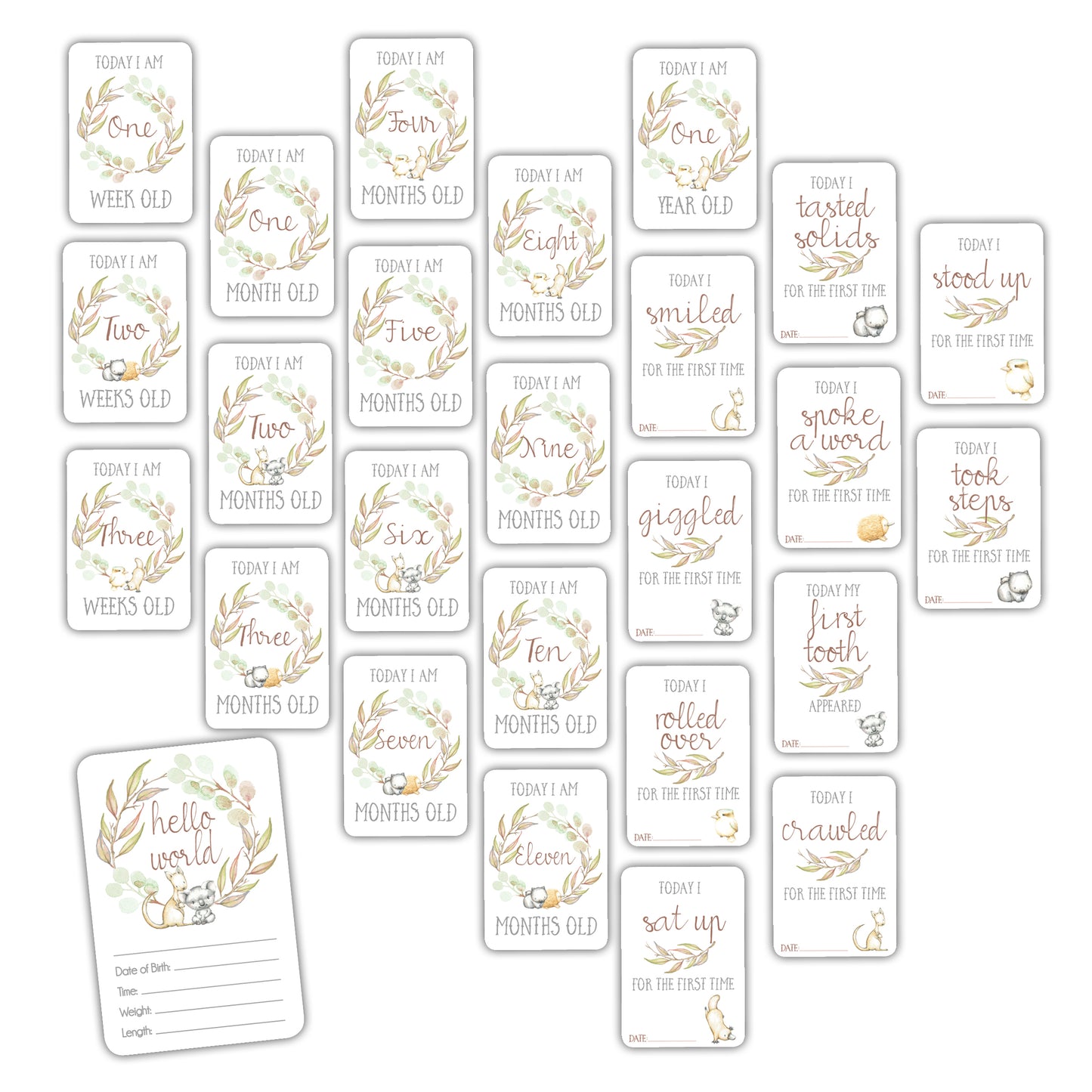 Australian Animals Baby Milestone Cards