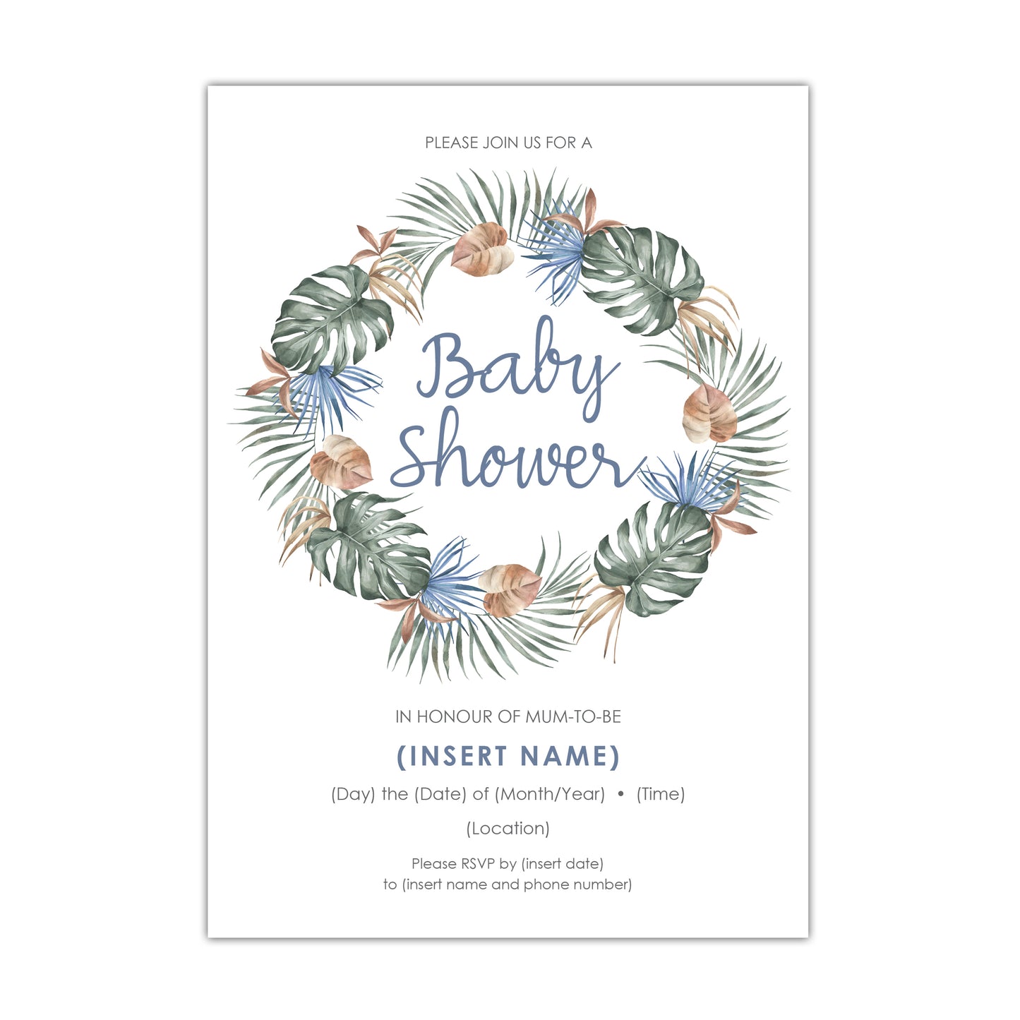 Tropical Coastal Palm Baby Shower Invitation - CUSTOM DIGITAL DOWNLOAD