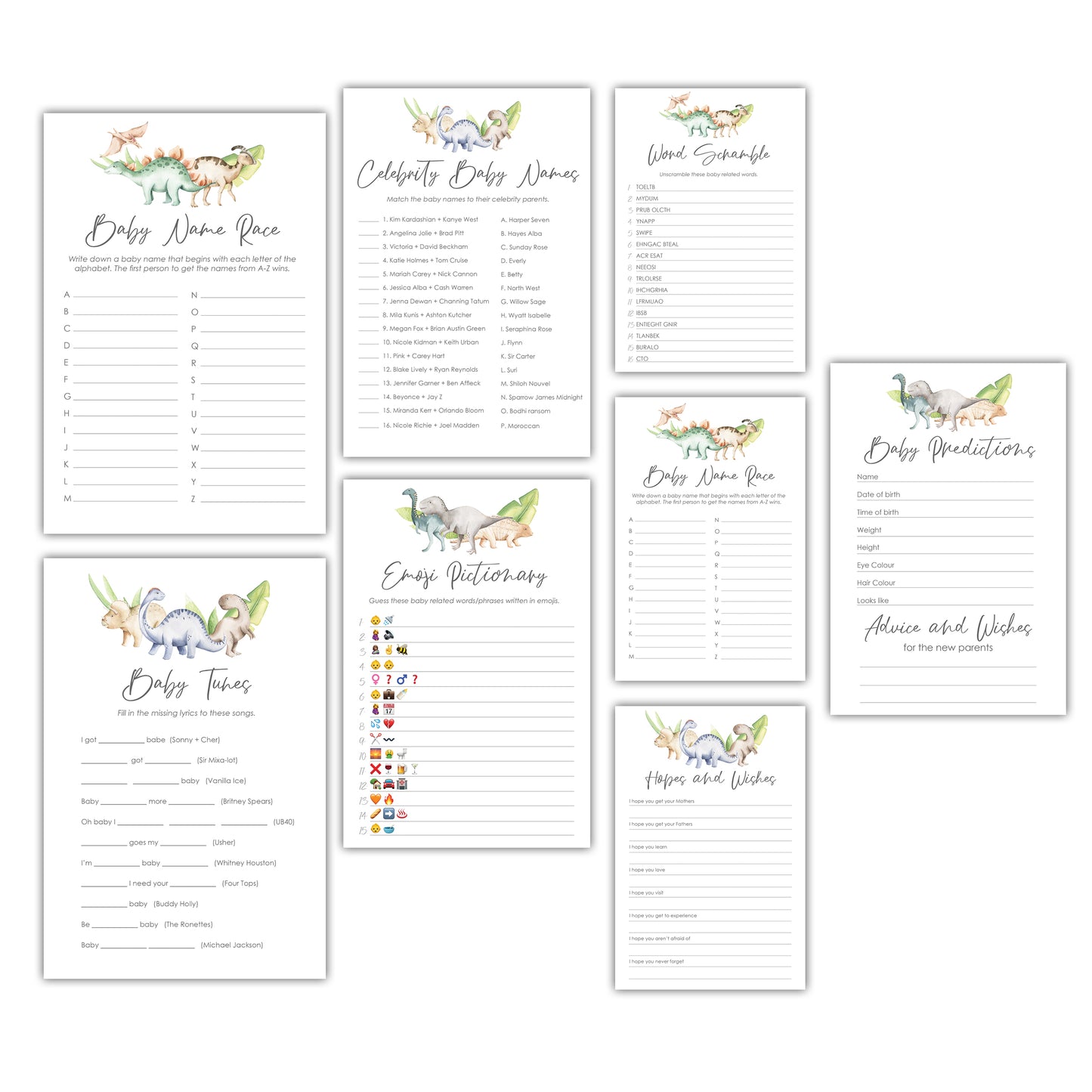 Dinosaur Baby Shower Game Bundle - DIGITAL DOWNLOAD