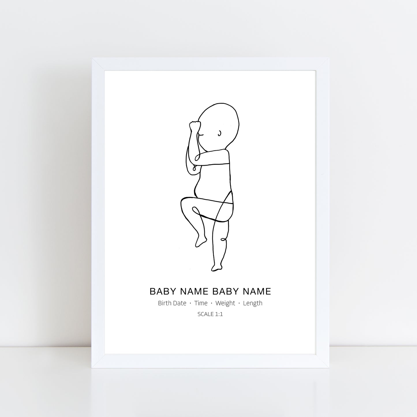 Modern Black Newborn Line Drawing Birth Print Poster