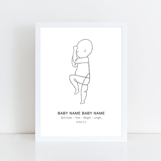 Dotted Newborn Line Drawing Birth Print Poster