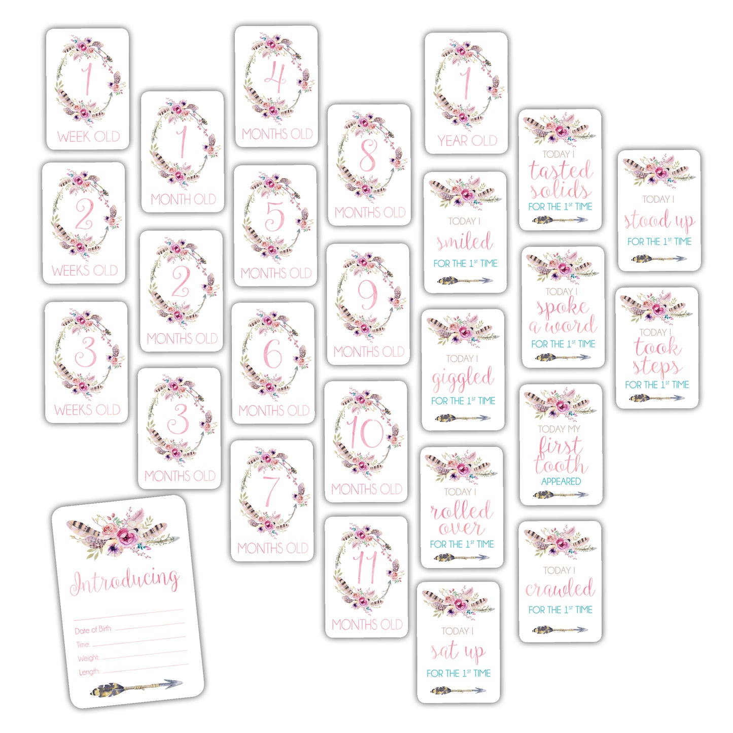 Boho Floral Baby Milestone Cards