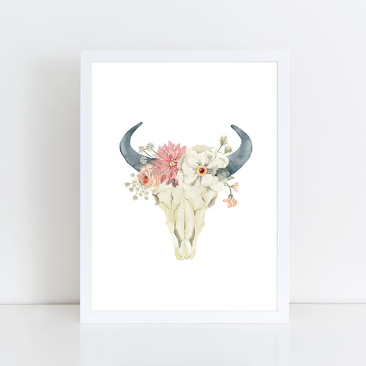 Cow Skull Floral - Wall Art Print