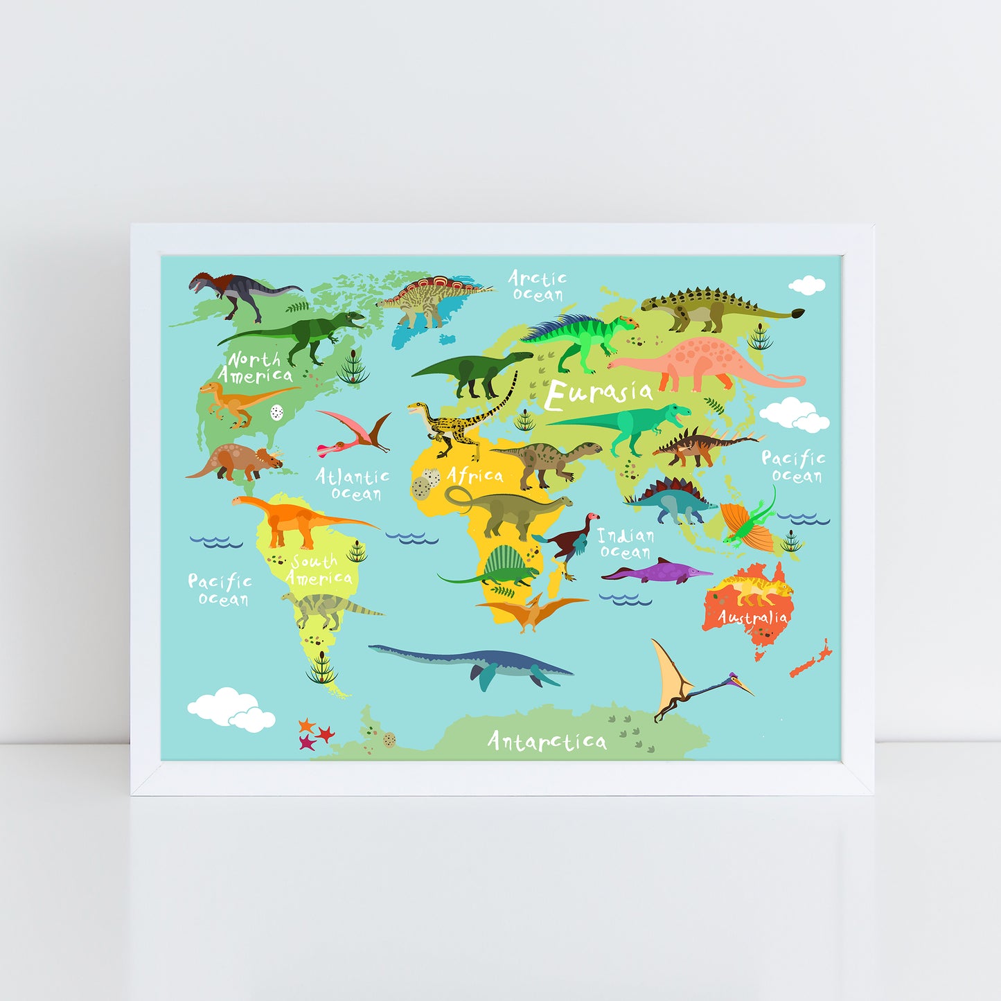 Dinosaur World Map - Wall Art Print