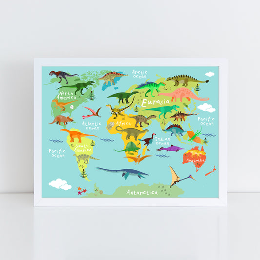 Dinosaur World Map - Wall Art Print