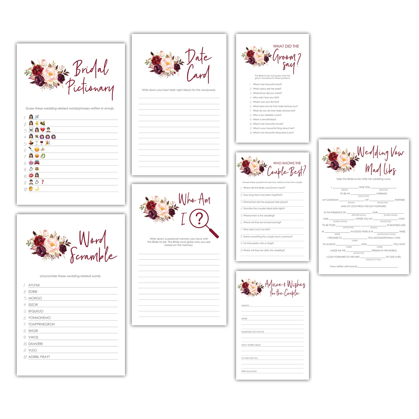Autumn Floral Hen's Party/Bridal Shower Game Bundle - DIGITAL DOWNLOAD