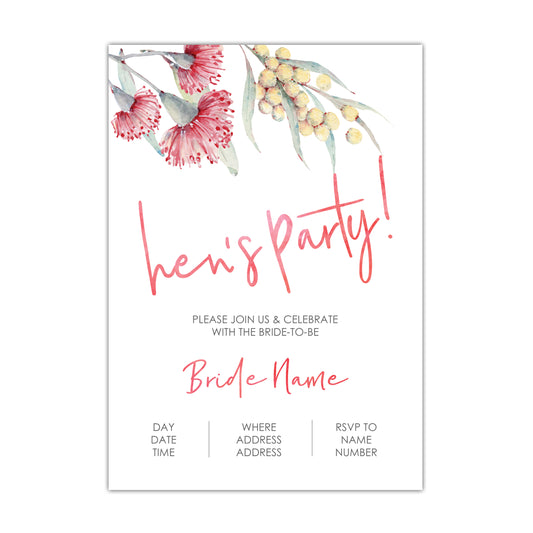 Australian Flora Hen's Party/Bridal Shower Invitation - CUSTOM DIGITAL DOWNLOAD