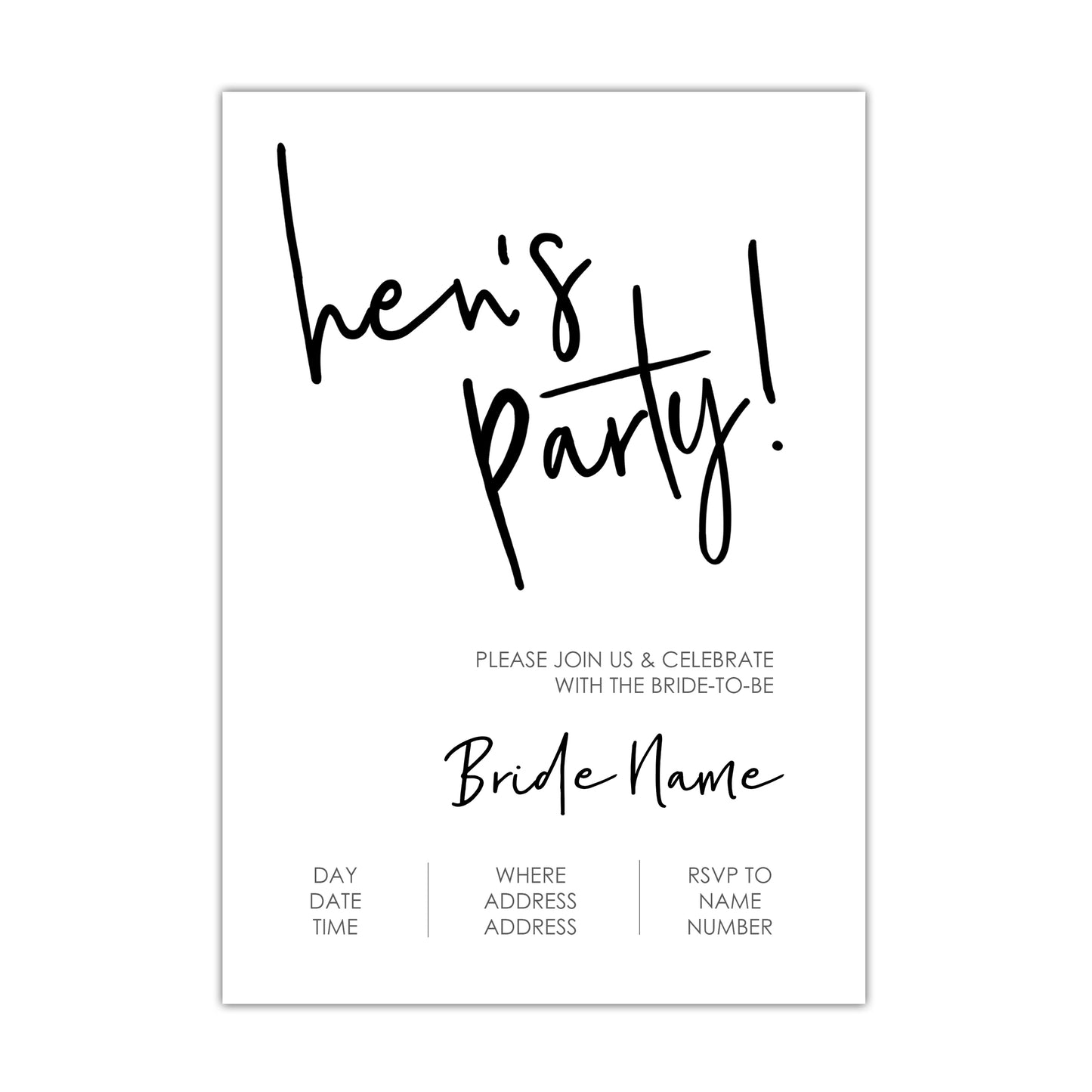 Classic Black Hen's Party/Bridal Shower Invitation - CUSTOM DIGITAL DOWNLOAD