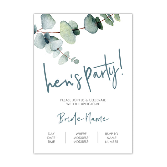 Eucalyptus Hen's Party/Bridal Shower Invitation - CUSTOM DIGITAL DOWNLOAD