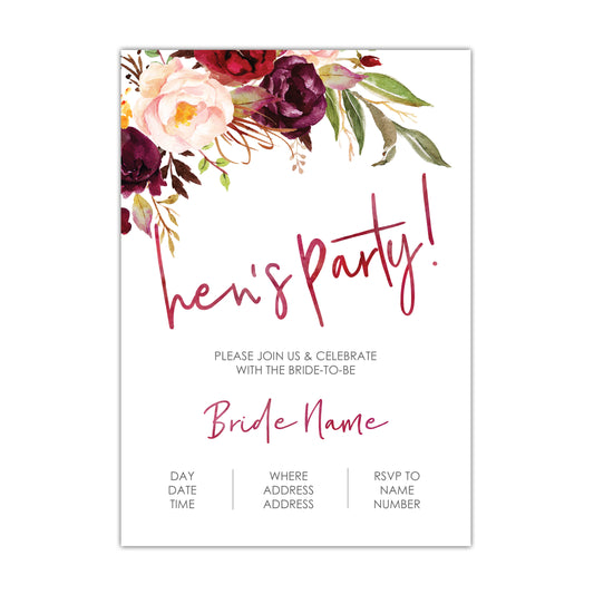 Autumn Floral Hen's Party/Bridal Shower Invitation - CUSTOM DIGITAL DOWNLOAD