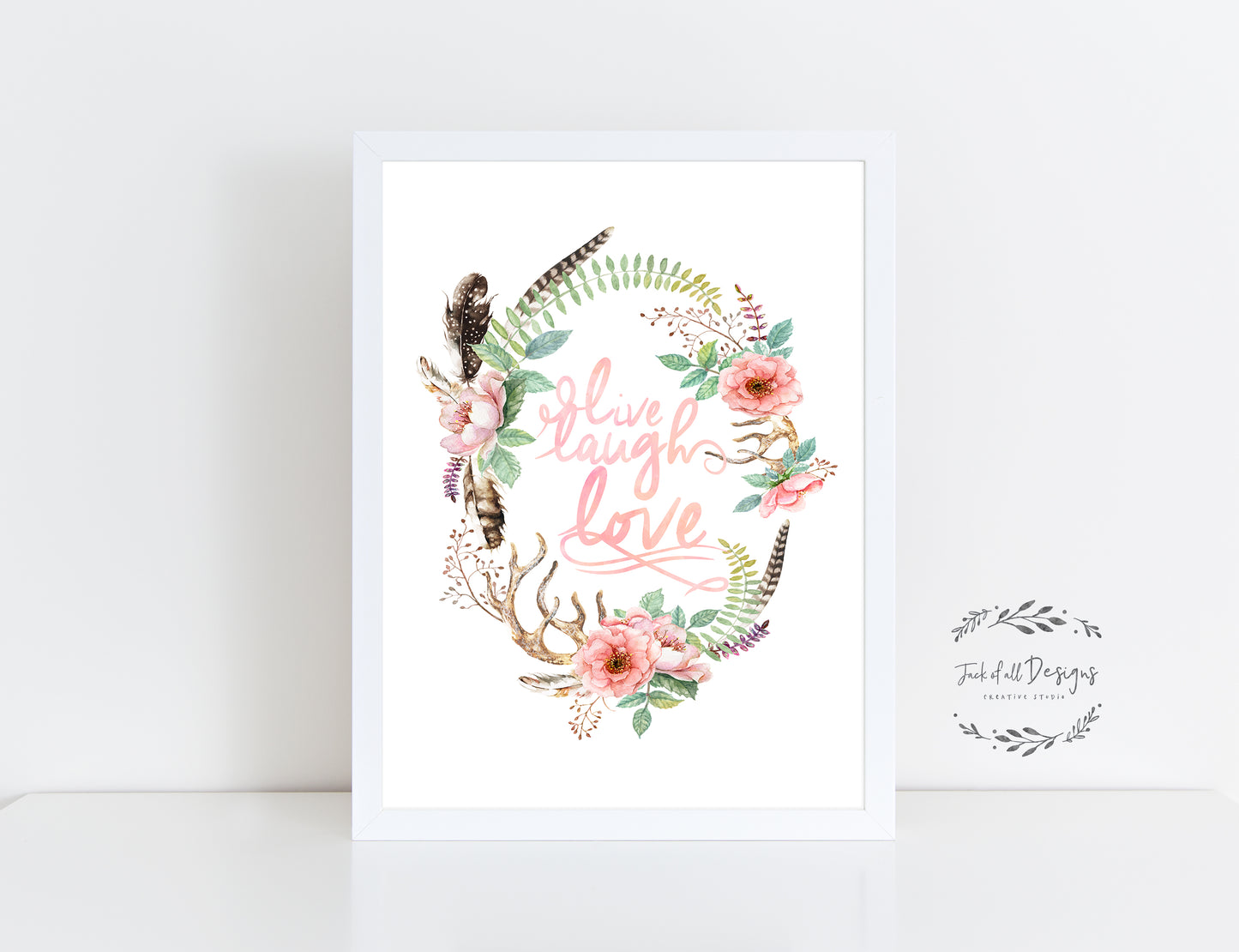 Live Laugh Love Floral Wreath - Wall Art Print