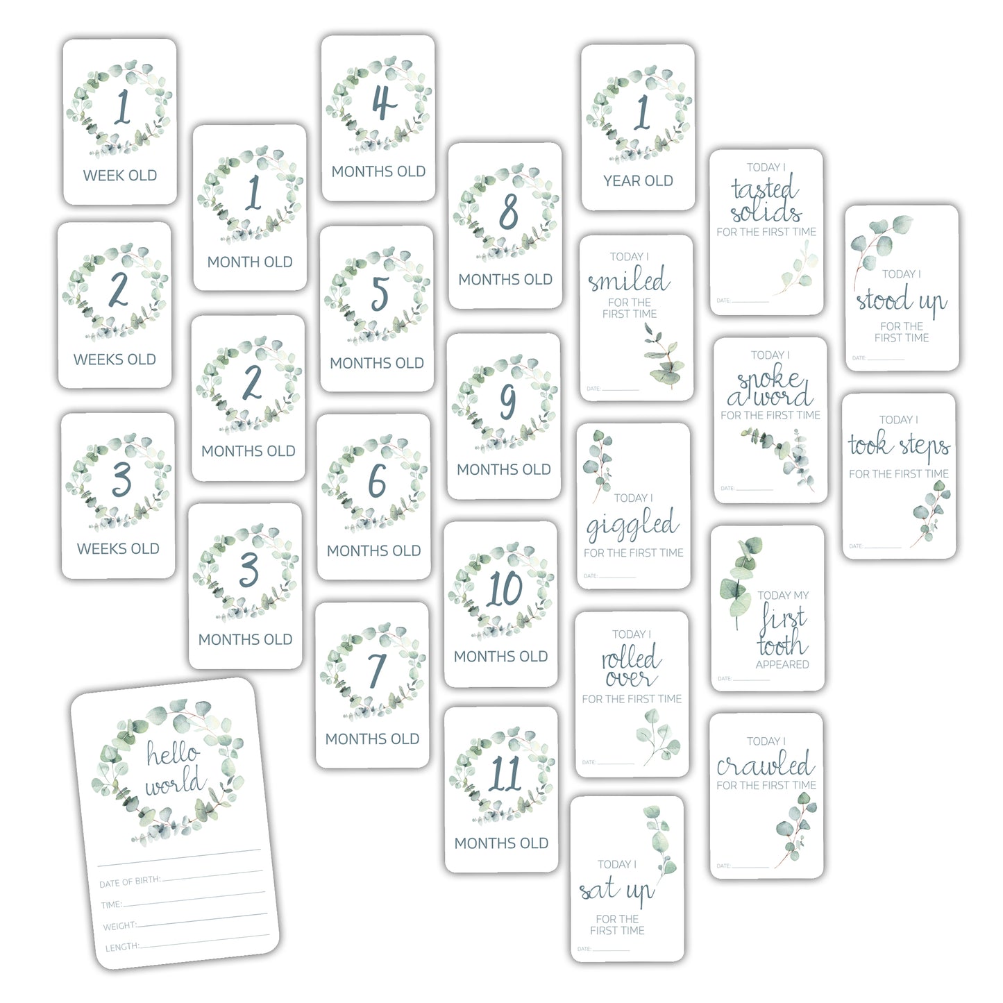 Pastel Eucalyptus Baby Milestone Cards