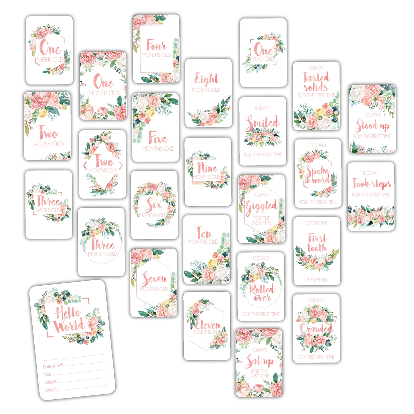 Peach Floral Baby Milestone Cards