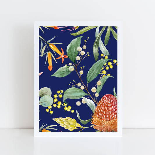 Australian Flora Navy - Wall Art Print