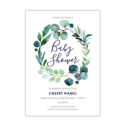 Eucalyptus Gum Leaf Baby Shower Invitation - CUSTOM DIGITAL DOWNLOAD