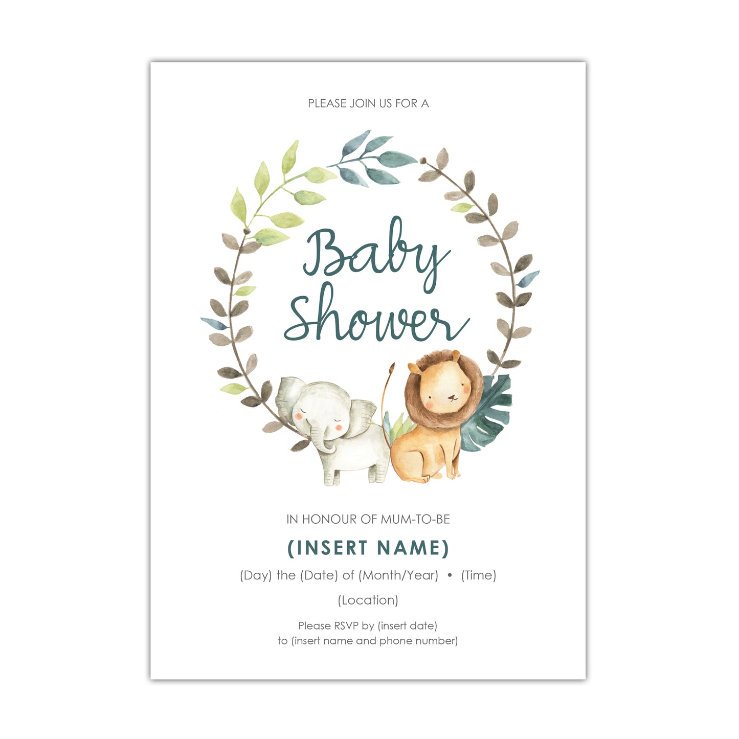 Jungle Safari Baby Shower Invitation - CUSTOM DIGITAL DOWNLOAD