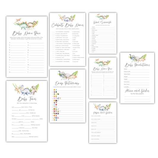 Dinosaur Baby Shower Game Bundle - DIGITAL DOWNLOAD