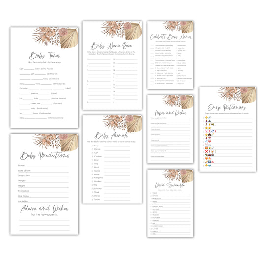 Dusty Rose Palm Baby Shower Game Bundle - DIGITAL DOWNLOAD