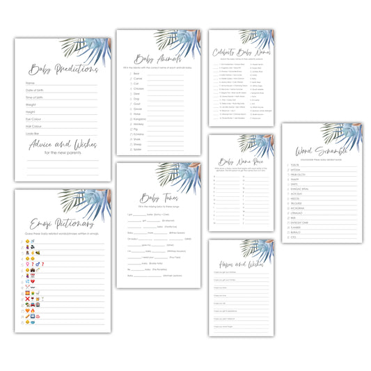 Tropical Coastal Palm Baby Shower Game Bundle - DIGITAL DOWNLOAD