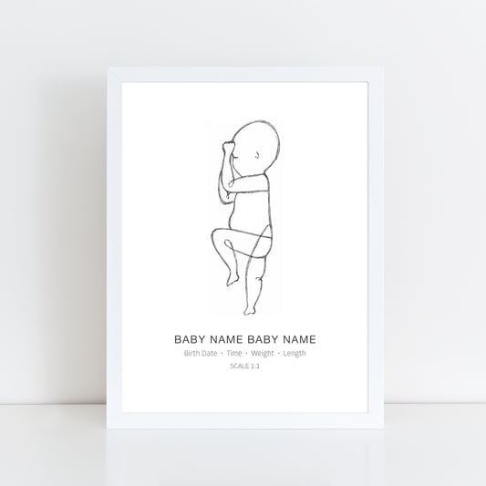 Sketch Newborn Line Drawing Birth Print Poster