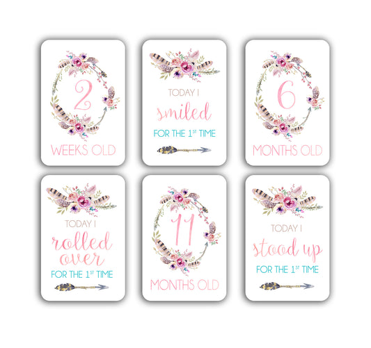 Boho Floral Baby Milestone Cards