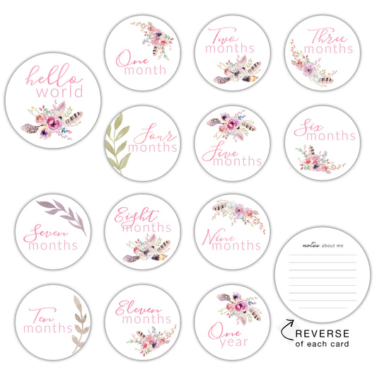 Boho Floral Round Milestone Cards