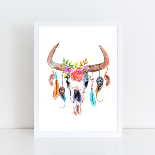 Boho Cow Skull - Wall Art Print