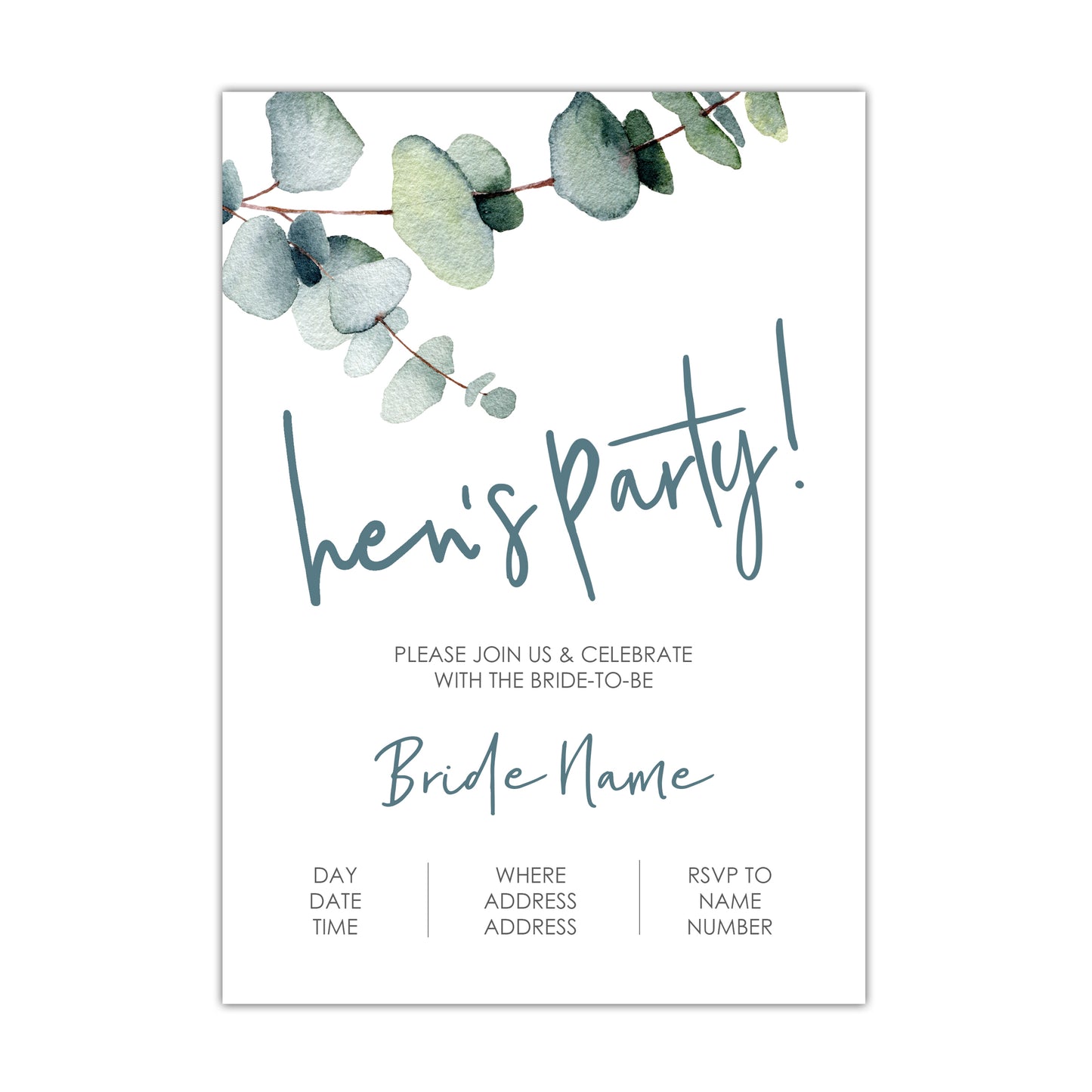 Eucalyptus Hen's Party/Bridal Shower Invitation - CUSTOM DIGITAL DOWNLOAD