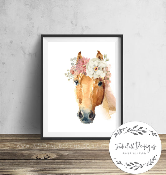 Horse Flower Crown - Wall Art Print