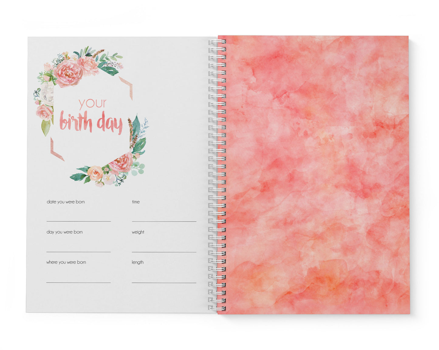 Peach Floral Baby Record Book